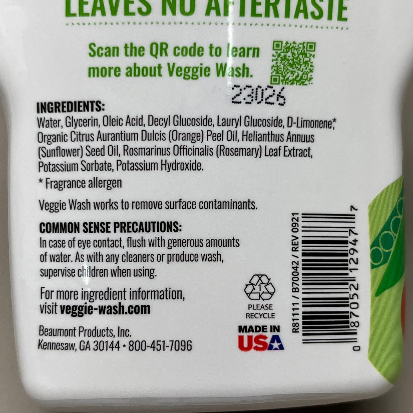 VEGGIE WASH 2-PACK! Fruit and Vegetable Produce Wash Soap 16 fl oz. E R81111 (New)